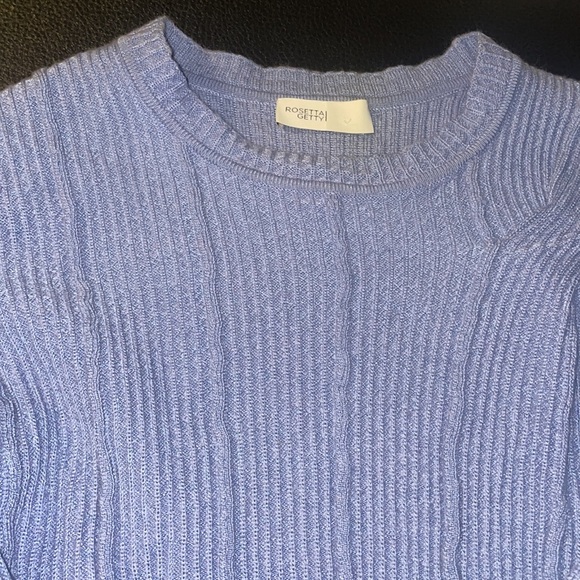 🩵 $990 
Rosetta Getty
Wool Reversed Cable-Strip Sweater- baby blue - Picture 5 of 7